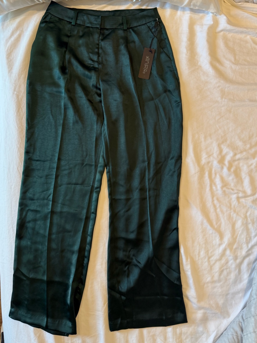 Rachel Zoe NWT Emerald Satin Wide Leg Trousers Sz S